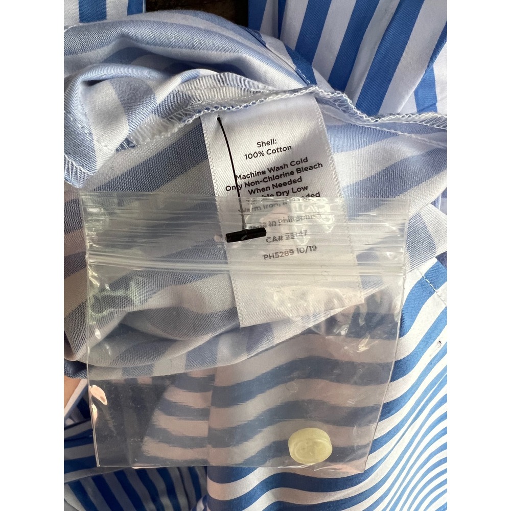 Talbots Blue White Striped Cotton Shirt Dress Pockets Tie Belted Size 8 Medium - Picture 7 of 8